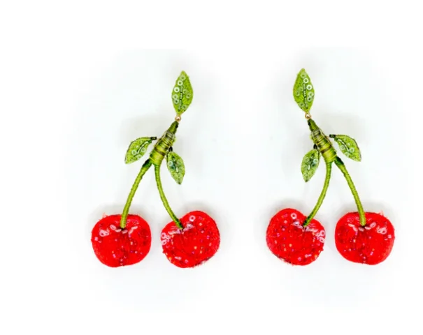 Ladies enamel splash earrings -Trovelore - Sweetheart Cherry Earrings