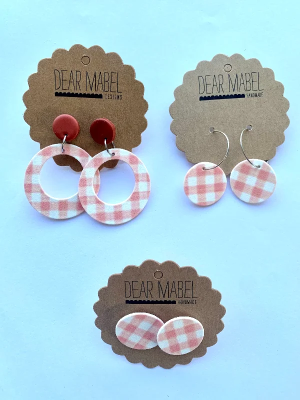 Ladies passionate red earrings -Dear Mabel Handmade - Gingham Earrings