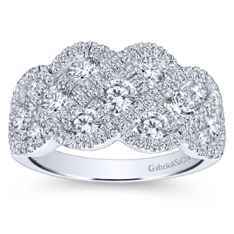 Ladies Rings Slim Spark-Gabriel & Co. - LR6258W44JJ - 14K White Gold Woven Diamond Statement Ring