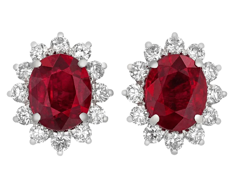 Ladies leaf cascade earrings -Burma Ruby Earrings, 5.13 Carats