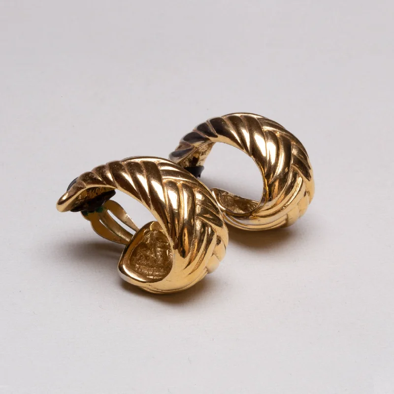 Ladies thick statement earrings -Vintage Braided Gold Clip-on Earrings