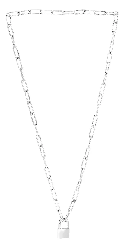 Ladies Necklaces for Casual Shine-Silver Lock Link Necklace