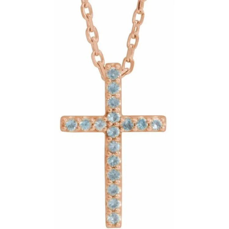 Ladies Necklaces with Amber Scapolite-14K Rose Natural Swiss Blue Topaz Petite Cross 16" Necklace