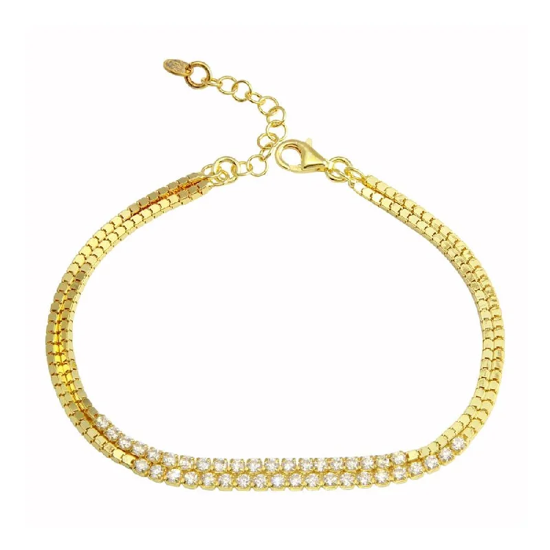 Ladies Bracelets Fresh Glow-Clearance-Gold Plated 925 Sterling Silver Double Strand CZ Bracelet - ECB00111GP