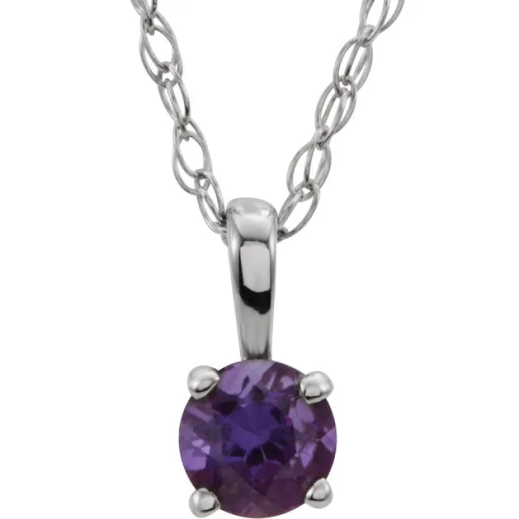 Ladies Necklaces with Moon Spark-Sterling Silver 3 mm Imitation Amethyst Youth Solitaire 14" Necklace