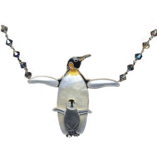 Ladies Necklaces Wave Shine-Emperor & Baby Penguin with Crystals Necklace