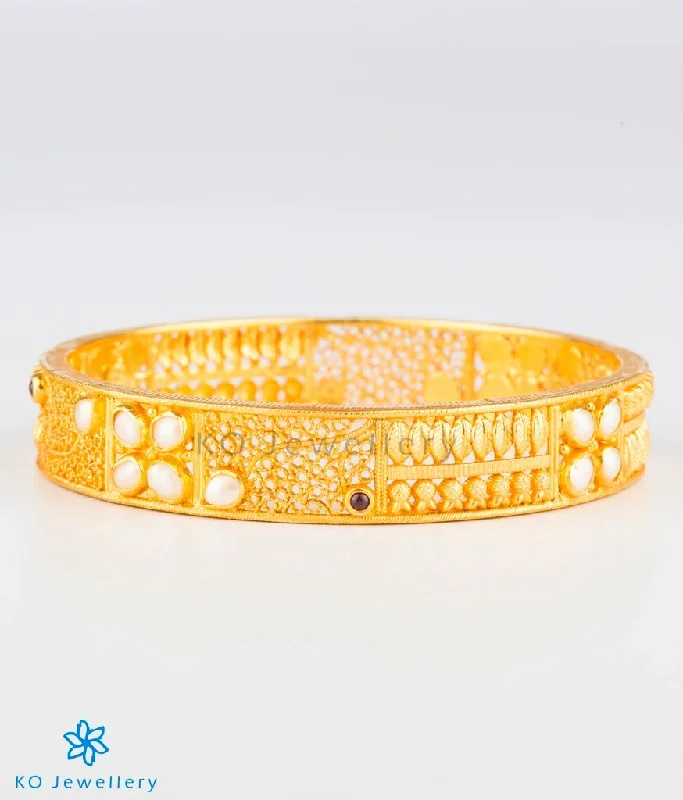 Ladies Bracelets with Gold Fibrolite-The Maya Silver Pearl Bangle (Size/2.2/2.4/2.6/2.8)