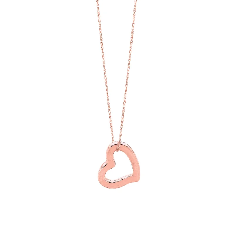 Ladies Necklaces Unique Shine-14K Gold Polished Open Heart Necklace