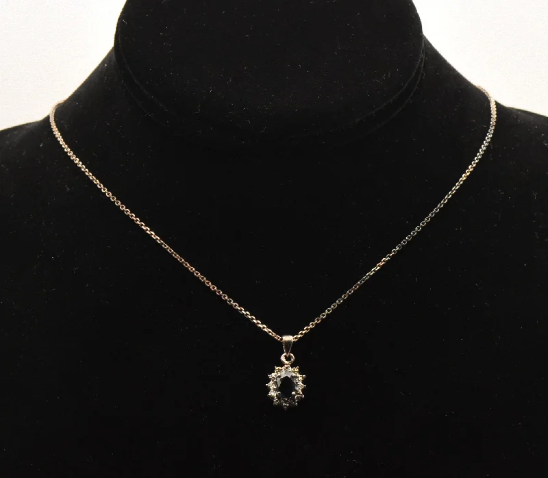 Ladies Necklaces Classic Glow-Vintage Sapphire and Diamond Sterling Silver Pendant Necklace - 17.75"