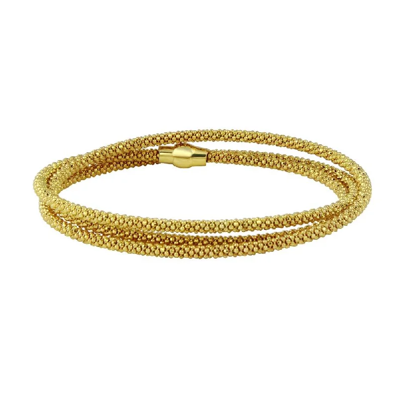 Ladies Bracelets Thick Spark-Clearance-Gold Plated 925 Sterling Silver 3 Wrap Magnetic Lock Bracelet - ECB00072YW