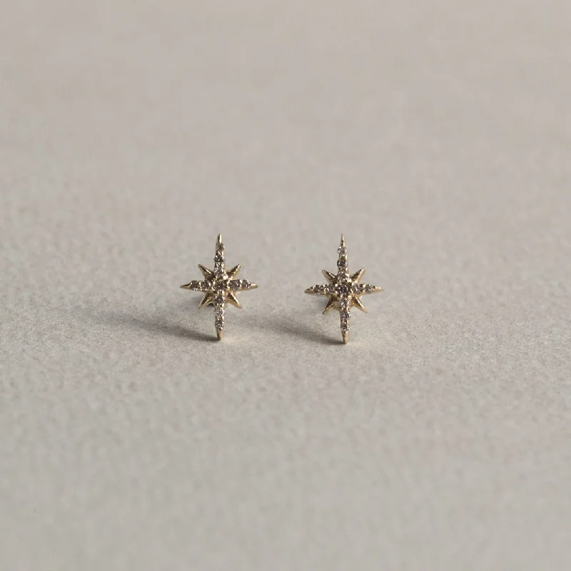 Ladies pristine white gold earrings -Starburst Stud Earrings