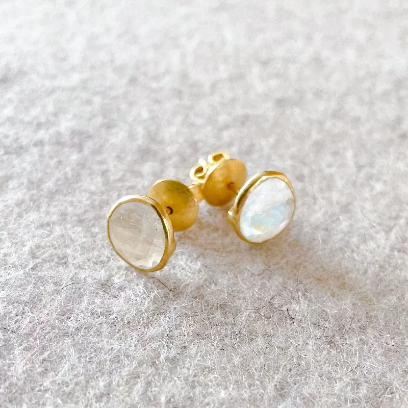 Ladies canine loyalty earrings -Sliced Moonstone Gold Stud Earrings