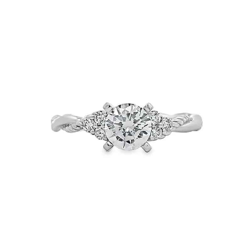 Ladies 925 Sterling Engagement Rings -Round Diamond Side Stone Engagement Ring in White Gold by Gabriel NY