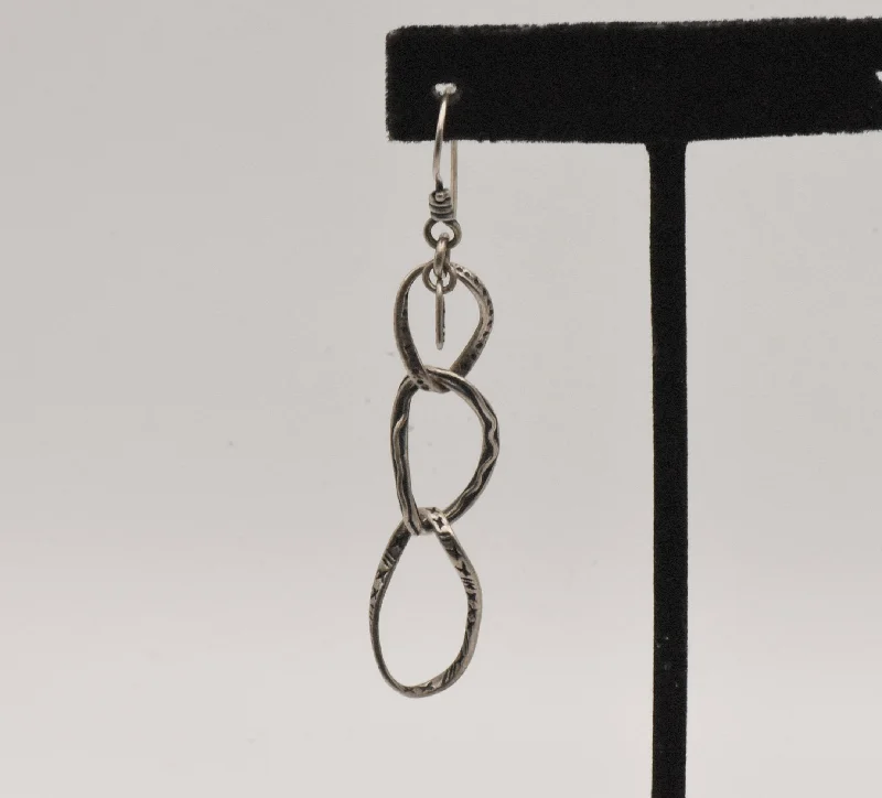 Ladies dramatic statement earrings -UNMATCHED Vintage Handmade Sterling Silver Triple Link Dangle Earring