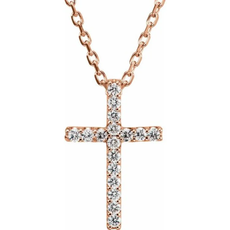 Ladies Necklaces with Rust Brookite-14K Rose .06 CTW Natural Diamond Petite Cross 16" Necklace