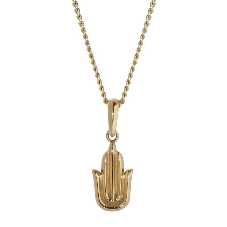 Ladies Necklaces with Silver Cassiterite-Gold IP Finish Stainless Steel Hamsa Hand Necklace on 20" Curb Chain