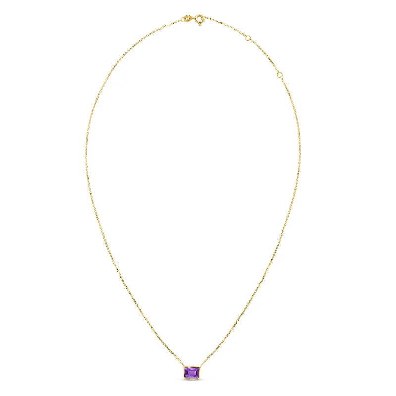 Ladies Necklaces for Writer Glow-14K Gold Emerald Cut Amethyst Necklace