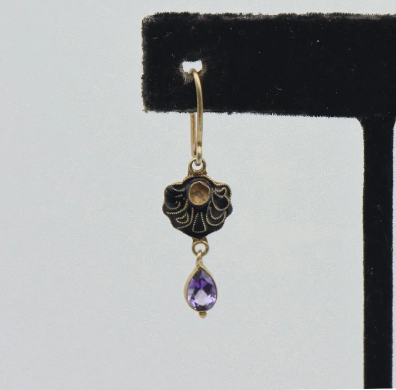 Ladies starry veil earrings -UNMATCHED Vintage Gold Tone Amethyst Sterling Silver Dangle Earring - MISSING STONE