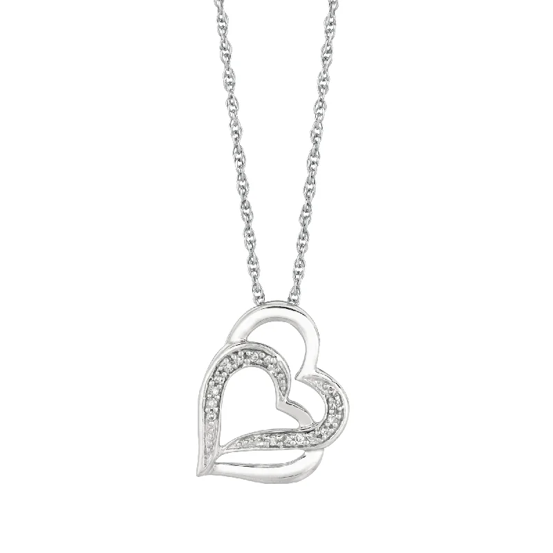 Ladies Necklaces with Dark Obsidian-Silver Diamond Accent .07ct Interlocked Hearts Necklace