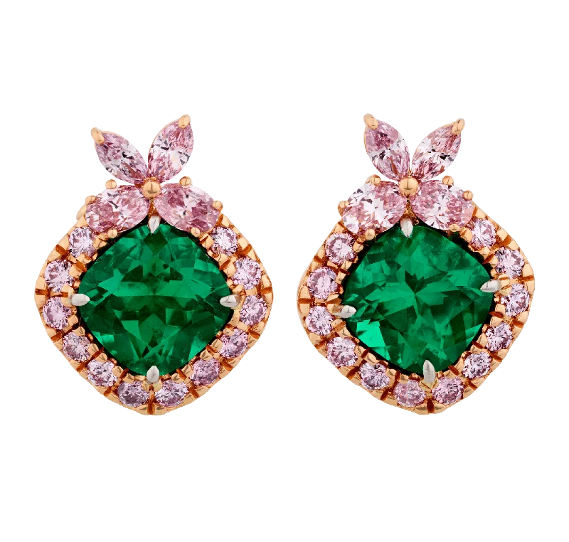 Ladies flowing hippie earrings -Muzo Emerald and Argyle Diamond "Azalea" Earrings, 3.30 Carats