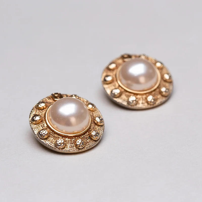 Ladies motivating spark earrings -Vintage Alexandre de Paris Gold Clip-on Earrings with Pearl