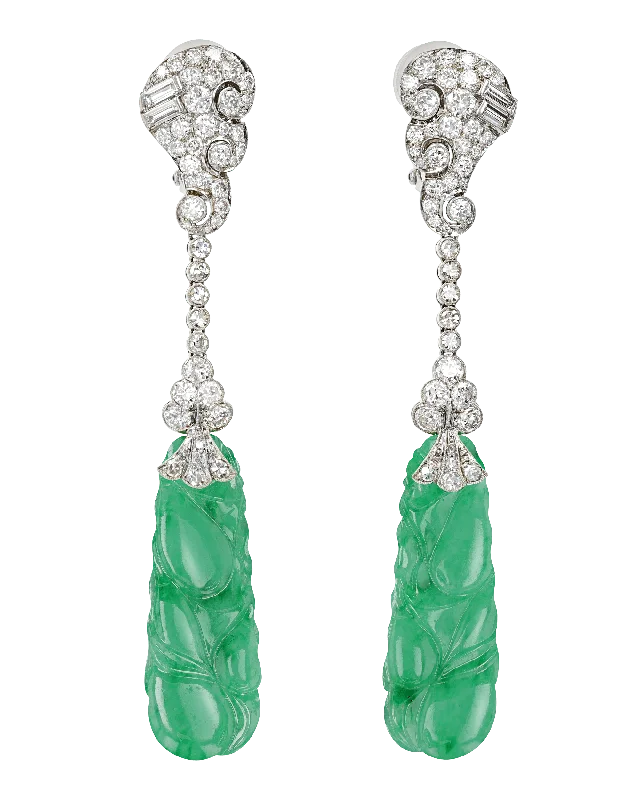 Ladies gala brilliance earrings -Art Deco Jade and Diamond Earrings