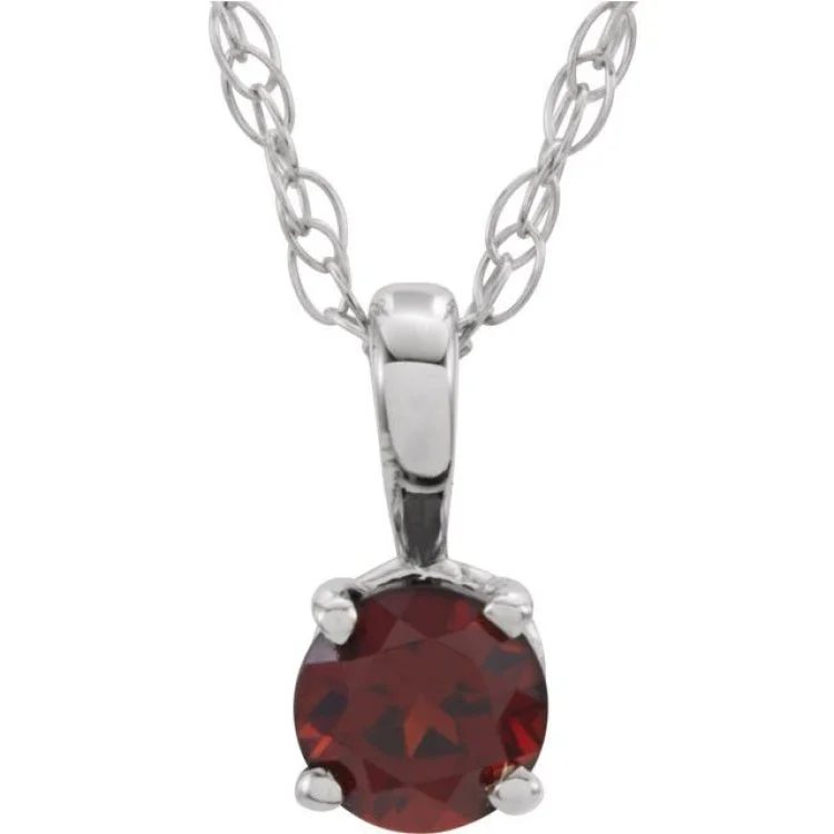 Ladies Necklaces Geometric Shine-14K White 3 mm Natural Mozambique Garnet Youth Solitaire 14" Necklace