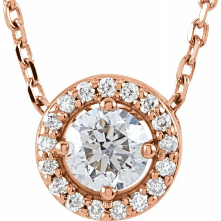 Ladies Necklaces Matte Glow-14K Rose 1/4 CTW Natural Diamond Halo-Style 16" Necklace