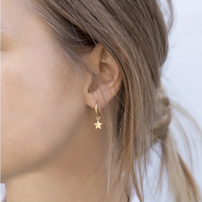 Ladies chunky hoop earrings -Star Charm Hoop Earrings