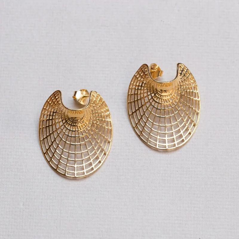 Ladies rolling wave earrings -Fan Gold Earrings