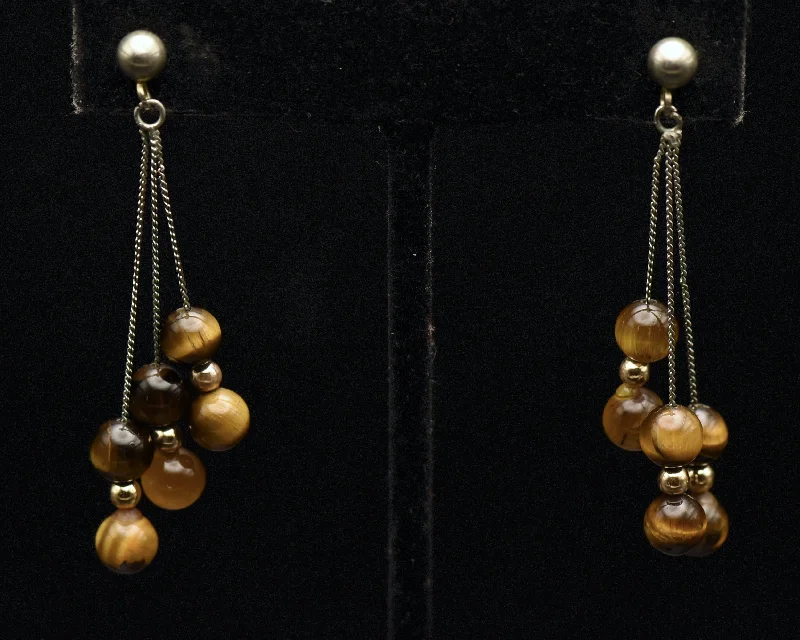 Ladies birthday sparkle earrings -Vintage Tiger's Eye Bead Earrings