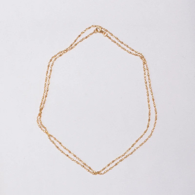 Ladies Necklaces with White Leucite-Long Gold-plated Silver Beads Chain Necklace