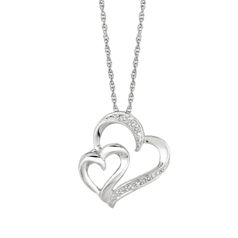 Ladies Necklaces with Golden Amber-Silver Diamond Accent .03ct Interlocked Hearts Necklace