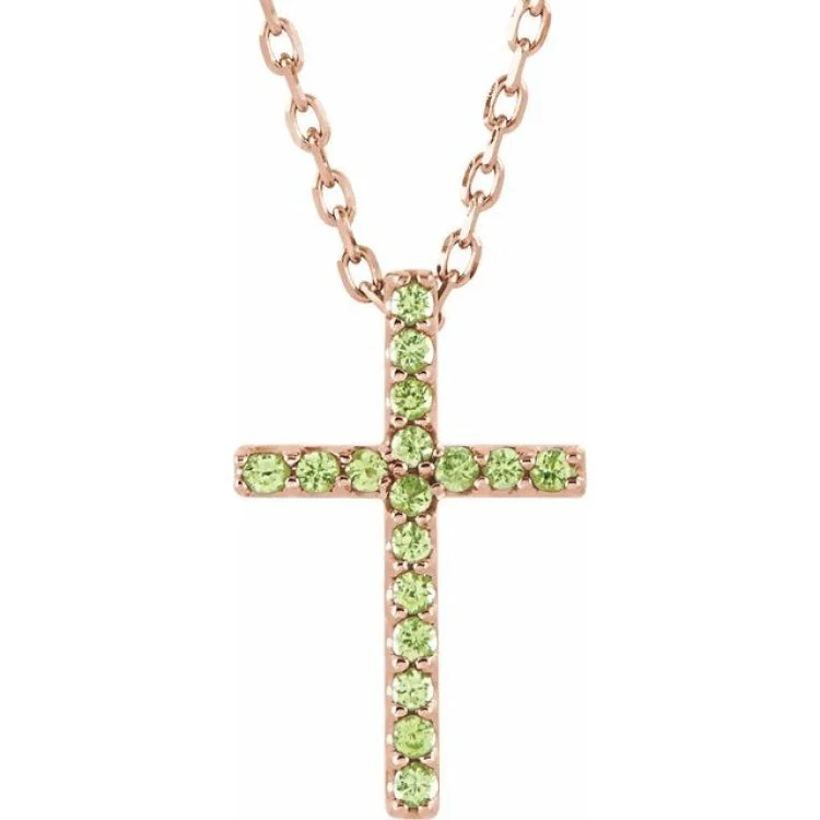 Ladies Necklaces Crafted Glow-14K Rose Natural Peridot Petite Cross 16" Necklace