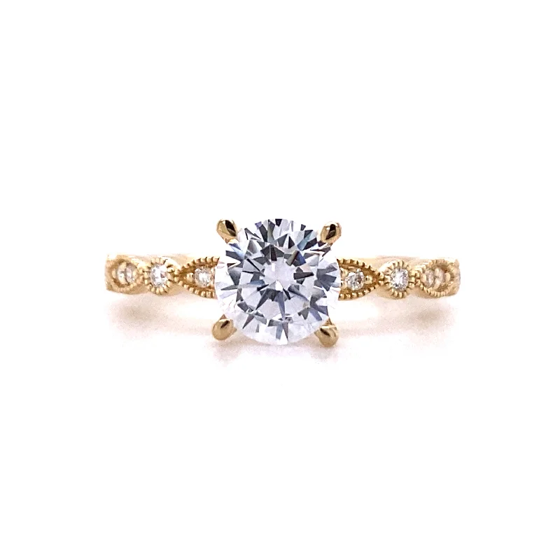 Ladies Slim Spark Engagement Rings -Round Diamond Side Stone Engagement Ring in Yellow Gold by Fana