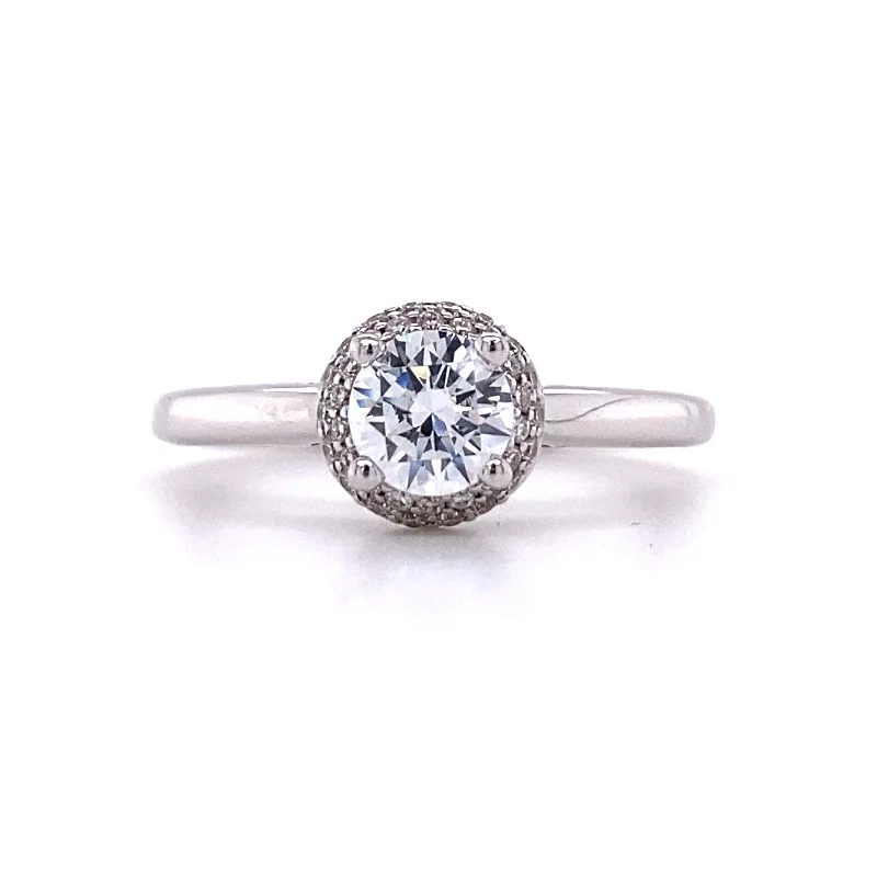 Ladies Enamel Splash Engagement Rings -Round Diamond Halo Engagement Ring in White Gold