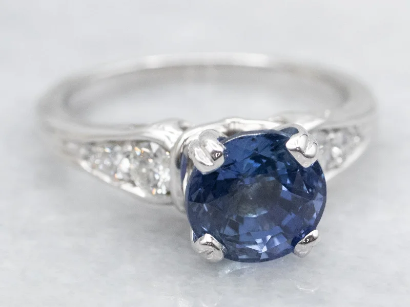 Ladies Chunky Charm Engagement Rings -Sapphire and Diamond Engagement Ring in White Gold