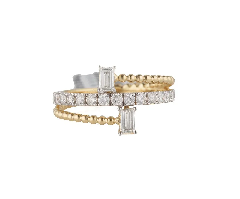 Ladies Rings Sterling Spark-New 0.80ctw Baguette and Round Diamond Bypass Ring in 14K