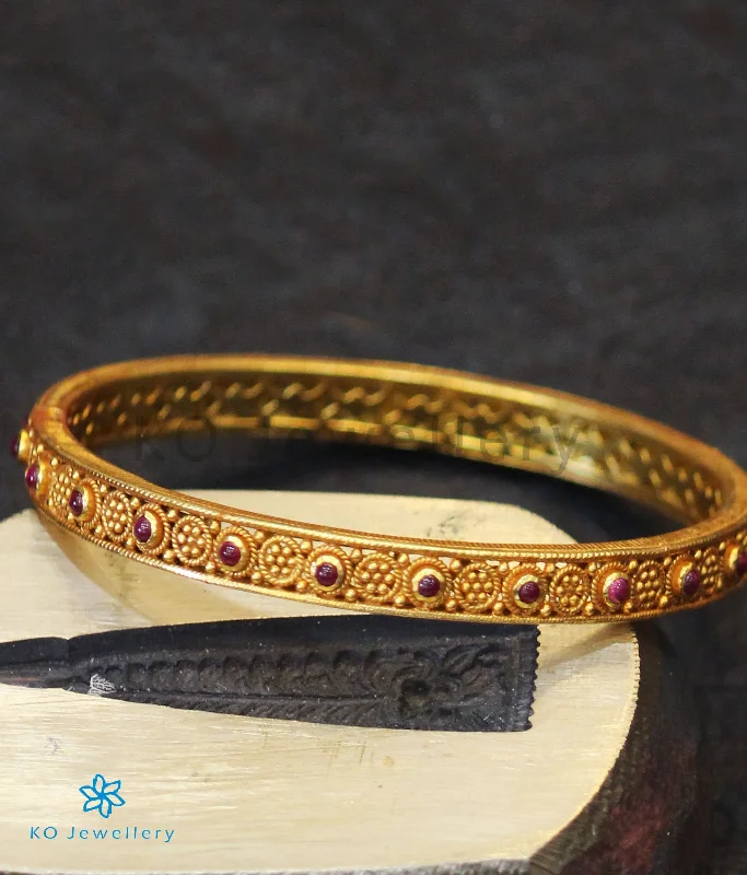 Ladies Bracelets with Yellow Heliodor-The Ramya Silver Kempu Bangle (Red/Size/2.2/2.4/2.6/2.8)