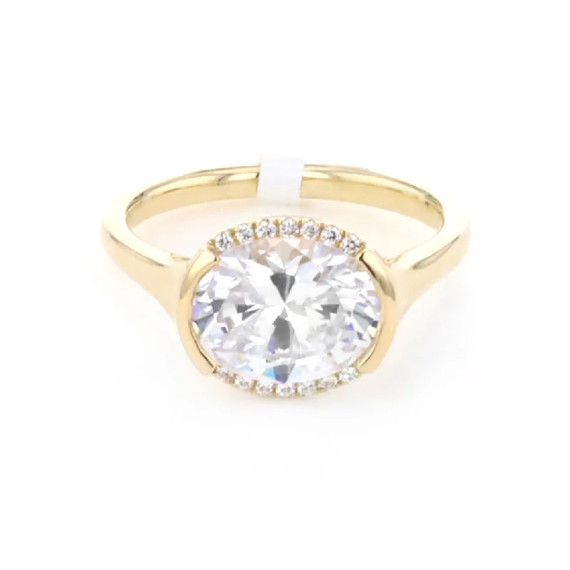 Ladies Warm Yellow Diamond Engagement Rings -0.16 ctw Diamond Half Bezel Engagement Ring