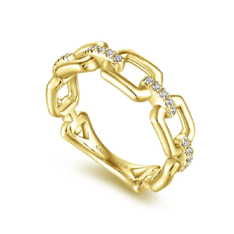 Ladies Rings Artistic Shine-Gabriel & Co. - LR51248Y45JJ - 14K Yellow Gold Chain Link Ring Band with Diamond Connectors