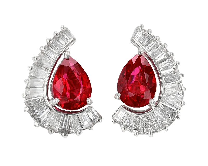 Ladies hushed calm earrings -Burma Ruby Earrings, 4.24 Carats