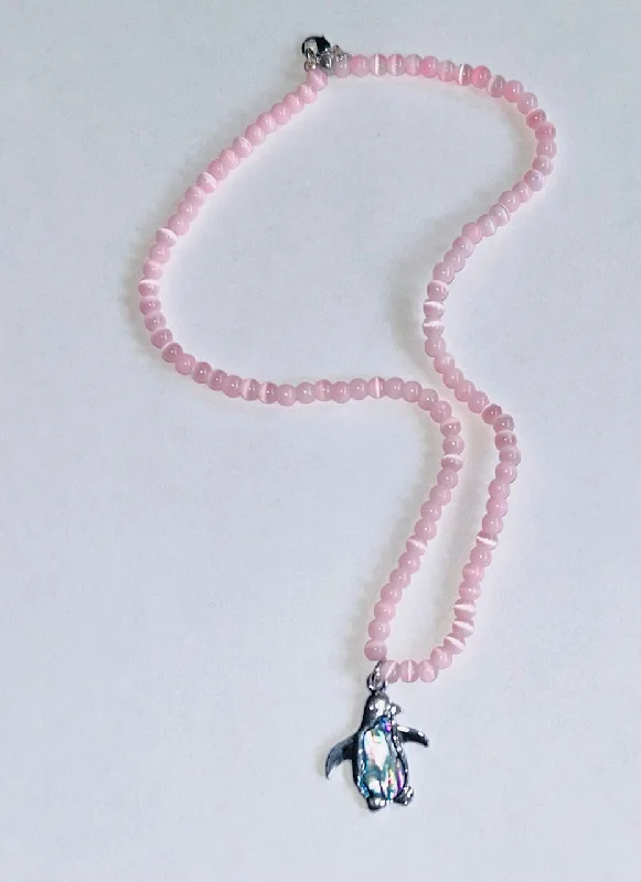 Ladies Necklaces for Friend Spark-Pink Beads Kids Penguin Art Necklace