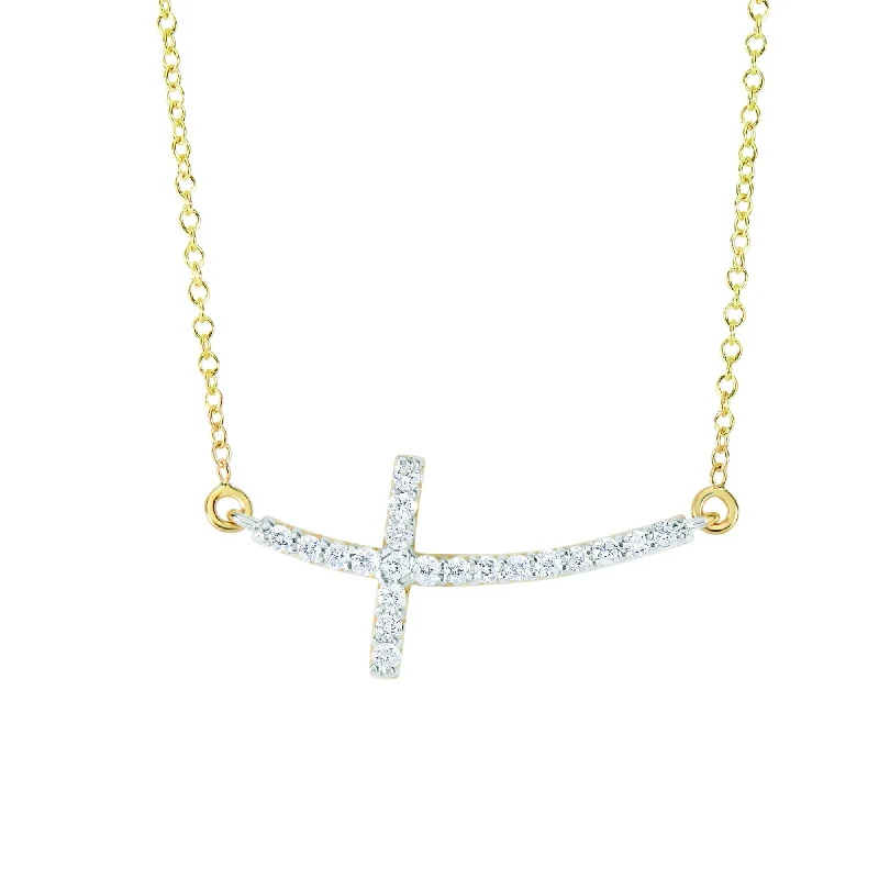 Ladies Necklaces with Green Grandidierite-14K Gold .22ct Diamond Side Cross Necklace