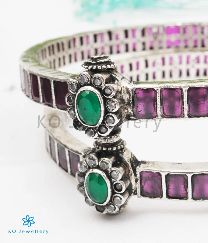 Ladies Bracelets with Olive Peridot-The Padmavati Silver Kemp Bracelet(Oxidised/Size 2.2/2.4/2.6/2.8)