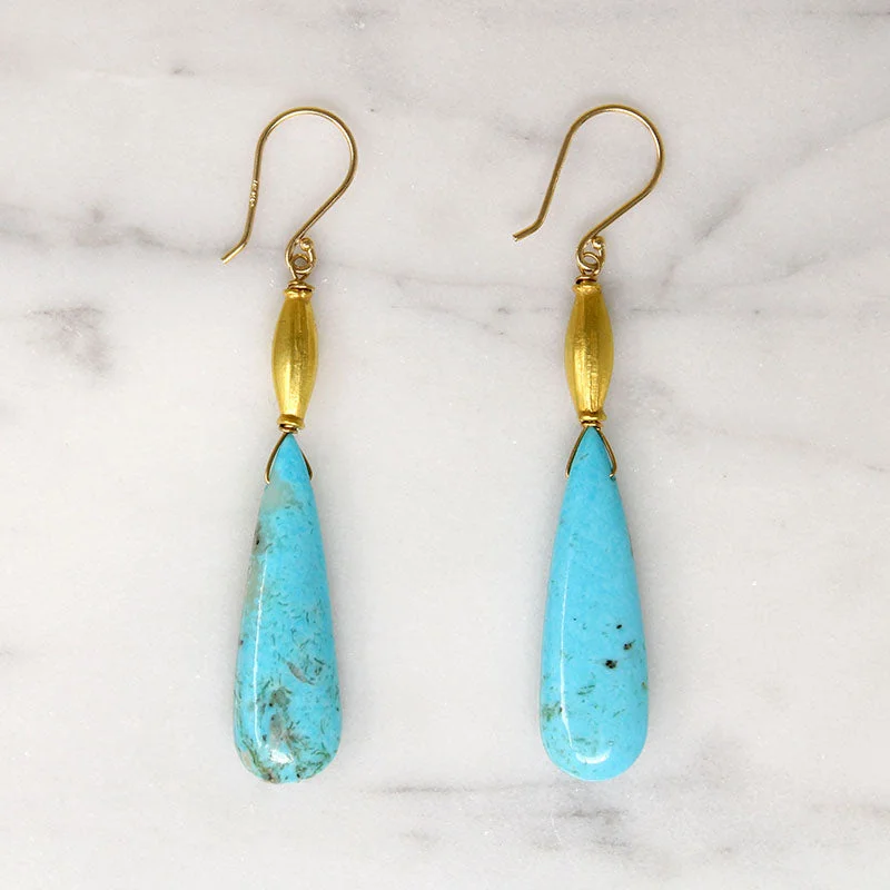 Ladies satin sheen earrings -Tropical Turquoise & 18k Gold Bead Earrings by brunet