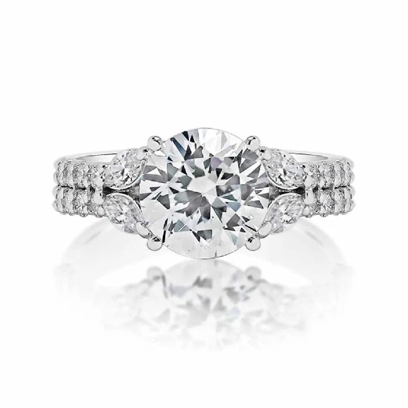 Ladies Bar Accent Engagement Rings -1.14 ctw Diamond Solitaire Engagement Ring