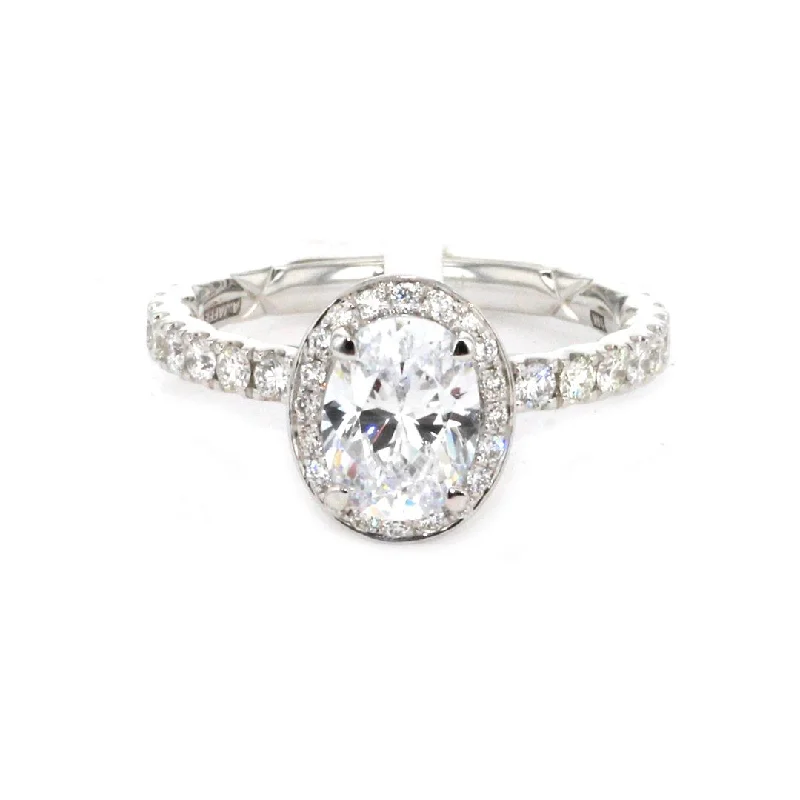 Ladies Bar Accent Engagement Rings -0.85 ctw Diamond Halo Engagement Ring