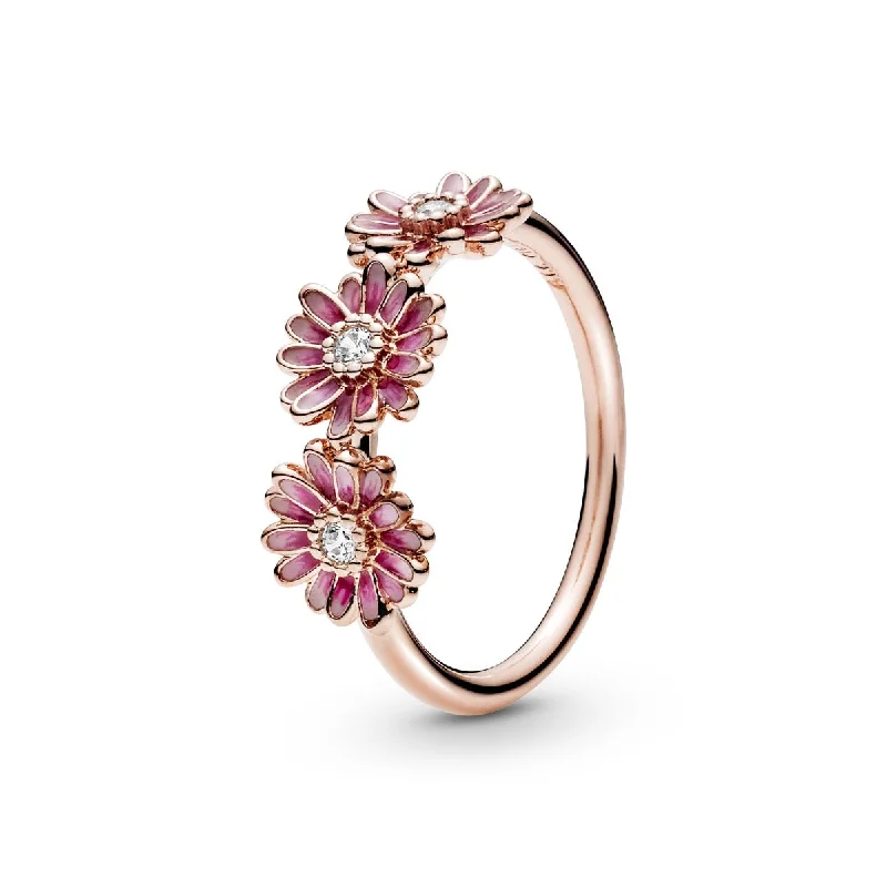 Ladies Rings for Work Shine-Pink Daisy Flower Trio Ring