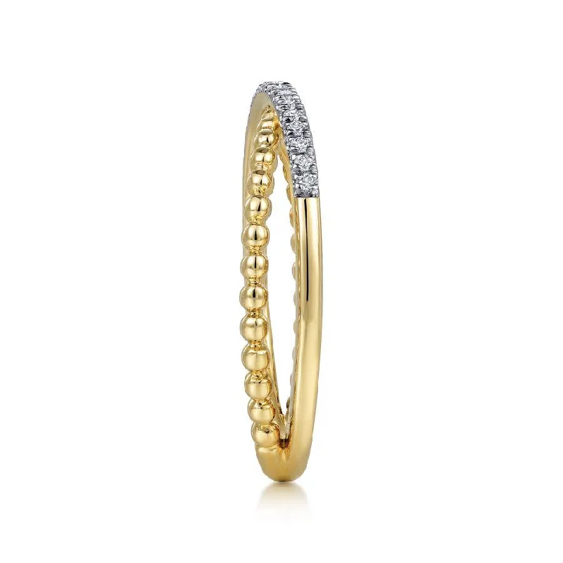 Ladies Rings Boho Glow-Gabriel & Co. - LR51463Y45JJ - 14K Yellow Gold Beaded Pav‚ Diamond Criss Cross Ring